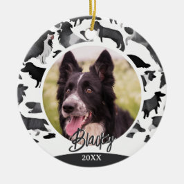 Border Collie Mönster Hund Namn Foto Jul Julgransprydnad Keramik