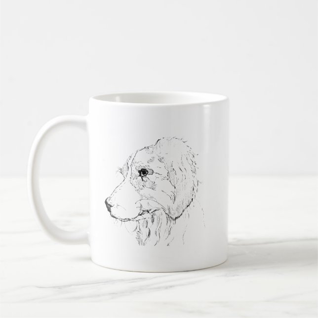 Border Collie Mugg – Handritad Bläck Hund Kaffe Mu (Vänster)