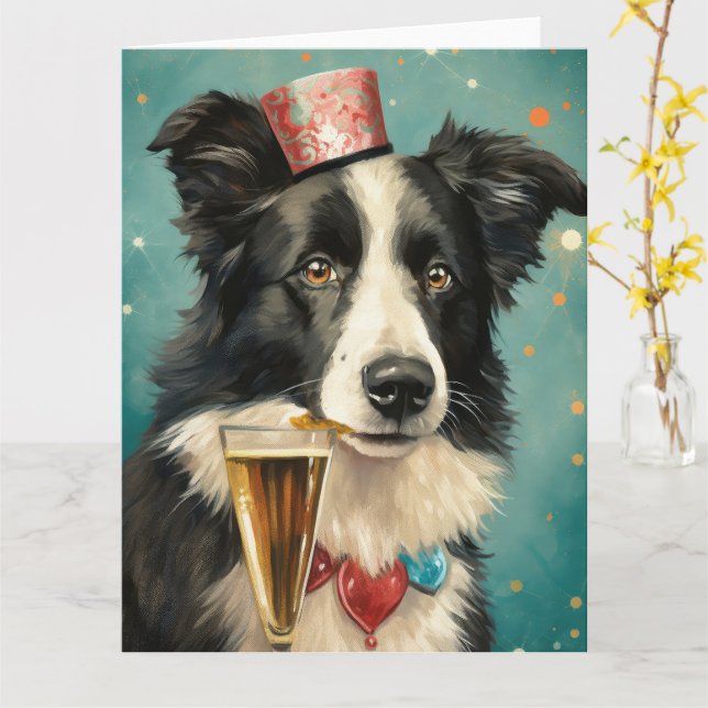 Border Collie  Nyår Kort (Gul blomma)
