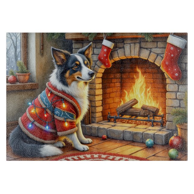 Border Collie Öppen Spis med Julbelysning (Framsidan)