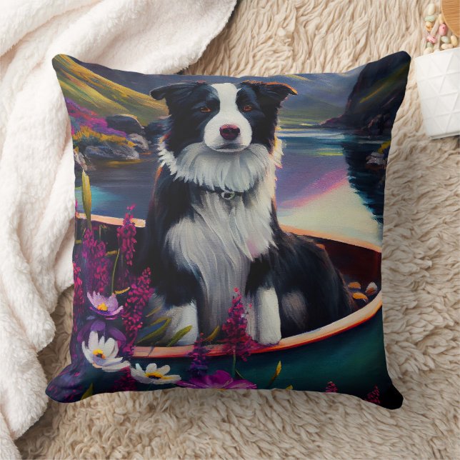Border Collie på paddel: Ett naturskönt äventyr Kudde (Filt)