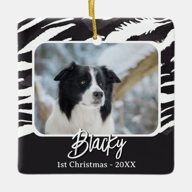 Border Collie Päls Mönster Foto 1:a julen  Julgransprydnad Keramik (Framsida)