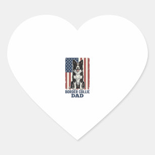 Border Collie Pappa Patriotisk Vintage Hund T-Shir Hjärtformat Klistermärke