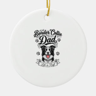 Border Collie Pappa Vintage Gravyr Hund Tröja Desi Julgransprydnad Keramik