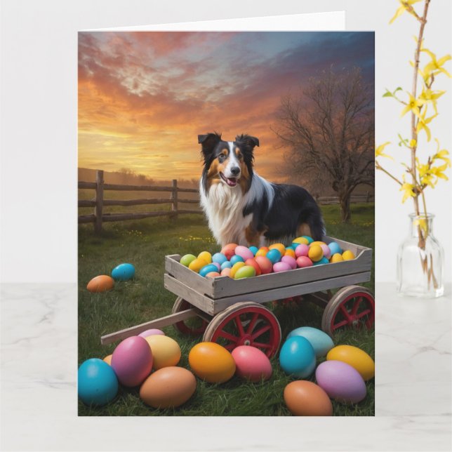 Border Collie påskägg Kort (Gul blomma)