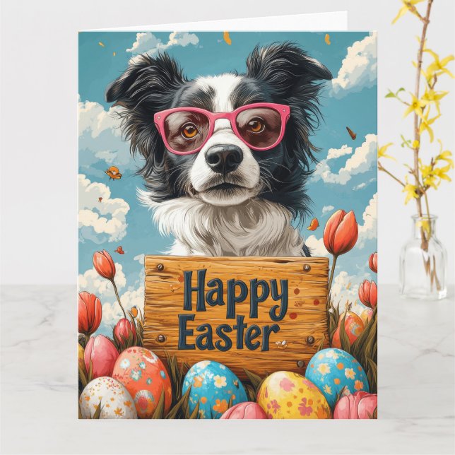Border Collie påskägg Kort (Gul blomma)
