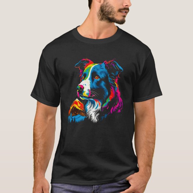 Border Collie Popkonst T Shirt (Framsida)