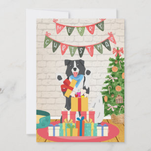 Border Collie Presenterar Bones Hund Jul Julkort