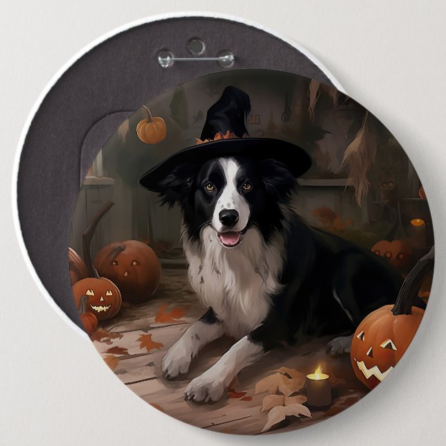 Border Collie Pumpa Halloween Skräck  Knapp (Framsida & baksida)