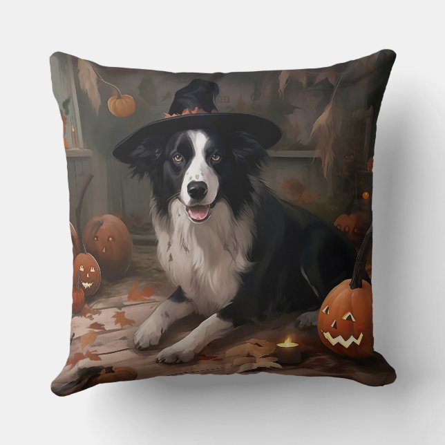 Border Collie Pumpak Halloween Skräckinjagande Kudde (Baksida)