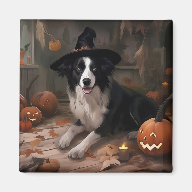 Border Collie Pumpak Halloween Skräckinjagande Magnet (Framsidan)
