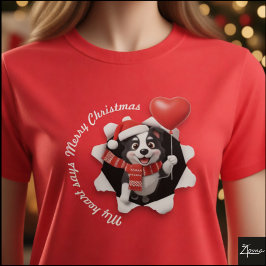 Border Collie Puppy Christmas Heart Scarf T Shirt