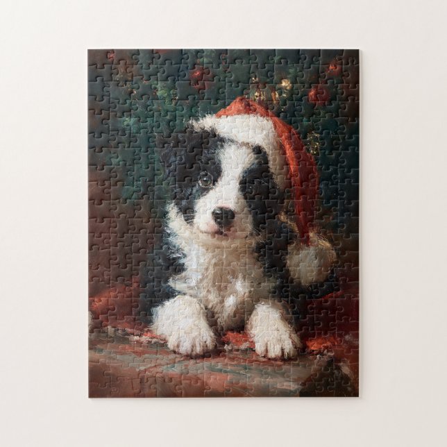 Border Collie Puppy Christmas Painting Jigsaw Pu Pussel (Vertikal)