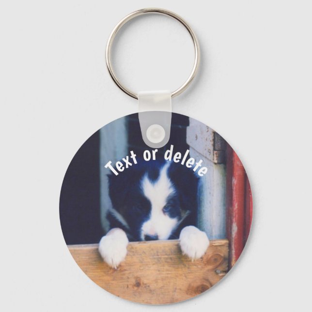 Border Collie Puppy Dog Personalized Nyckelring (Framsida)