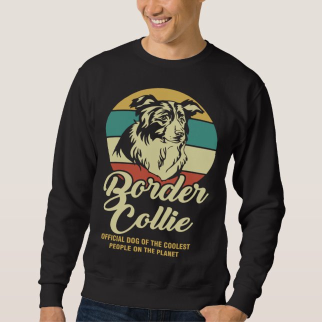 Border Collie Retro Dog   For Men Women Lång Ärmad Tröja (Framsida)