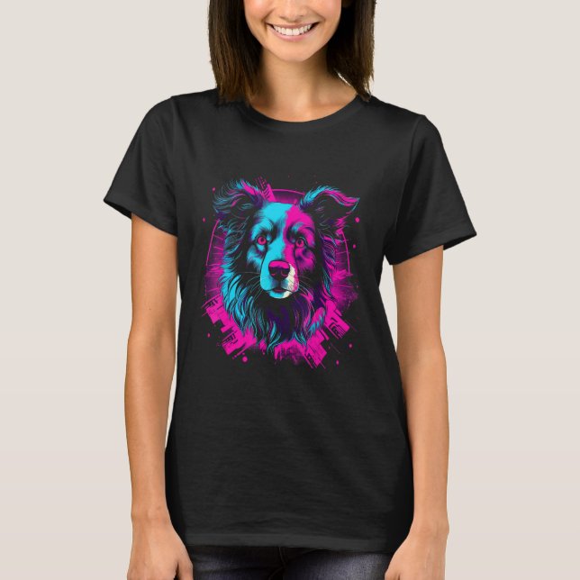 Border Collie Retro Vaporwave Design T Shirt (Framsida)