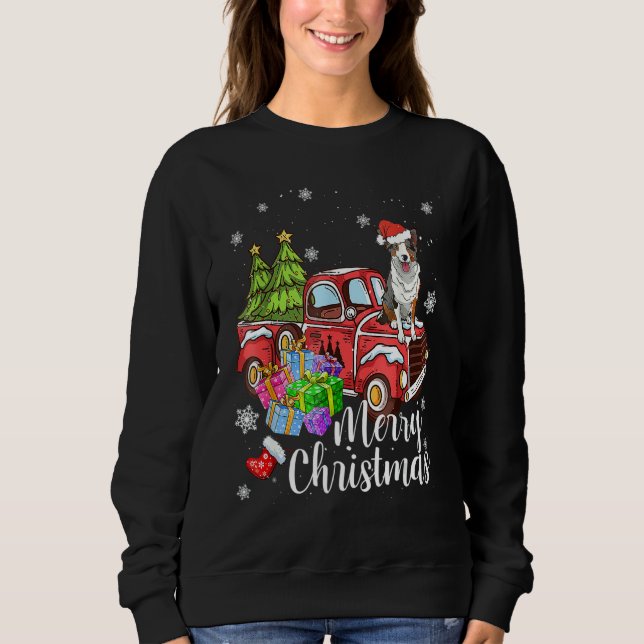 Border Collie Riding Red Truck Xmas Merry Christma T Shirt (Framsida)