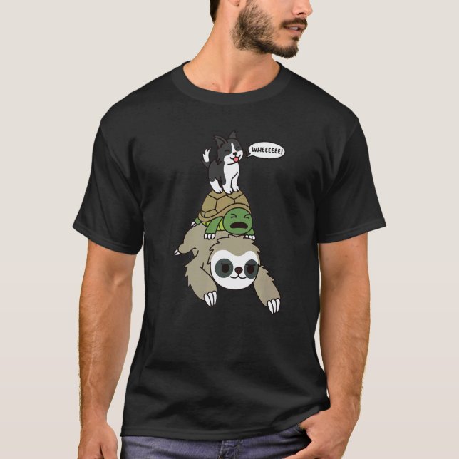 Border Collie Ridning Långsamhet Sköldpadda Hund T Shirt (Framsida)