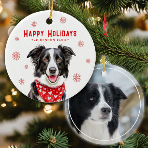 Border Collie Röd Hjärtbandana Jul Foto Julgransprydnad Keramik