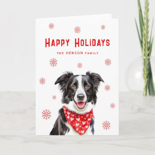 Border Collie Röd Hjärtbandana Jul Helgkort