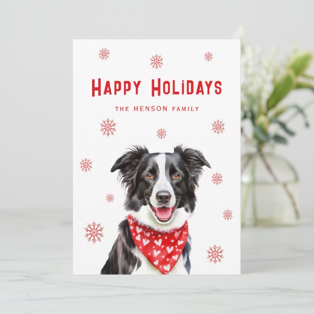 Border Collie Röd Hjärtbandana Jul  Julkort (Stående Fram)