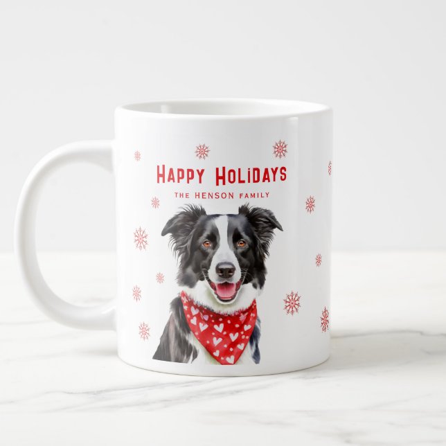 Border Collie Röd Hjärtbandana Jul  Jumbo Mugg (Vänster)