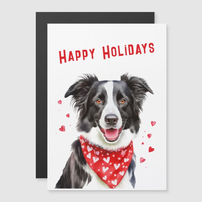 Border Collie Röd Hjärtbandana Julkort (Fram/baksida)