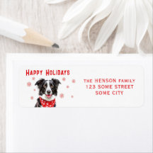 Border Collie Röd Hjärtbandana Returadress 