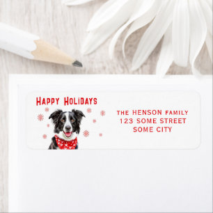Border Collie Röd Hjärtbandana Returadress Etikett