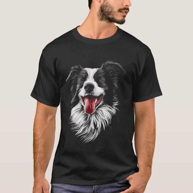 Border Collie Rolig Hund Ansikte T Shirt (Framsida)