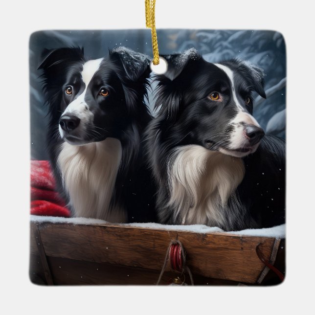 Border Collie Snöig släde juldekoration  (Framsida)