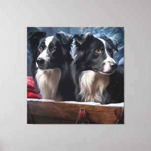 Border Collie Snöig släde juldekoration Canvastryck