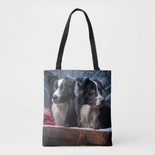 Border Collie Snöig släde juldekoration Tygkasse