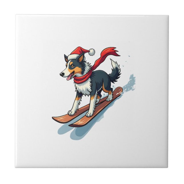 Border Collie Snowboardåkare Kakelplatta (Framsidan)