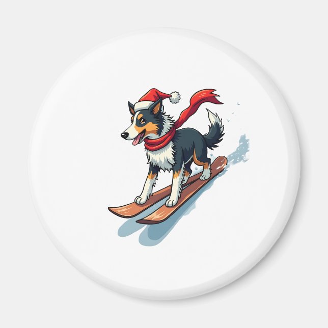 Border Collie Snowboardåkare Magnet (Framsidan)
