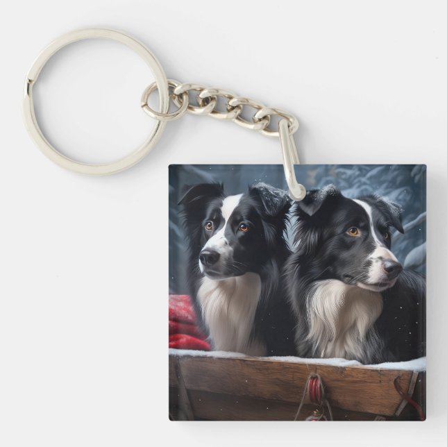 Border Collie Snowy Sleigh Juldekoration (Framsidan)