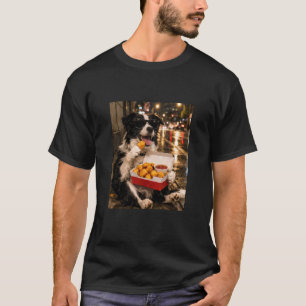 Border Collie som äter Chicken Nugget Meme Retro U T Shirt