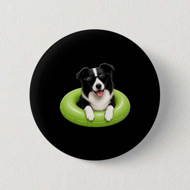 Border Collie sommartröja söt hund poolflotte Knapp (Framsida)