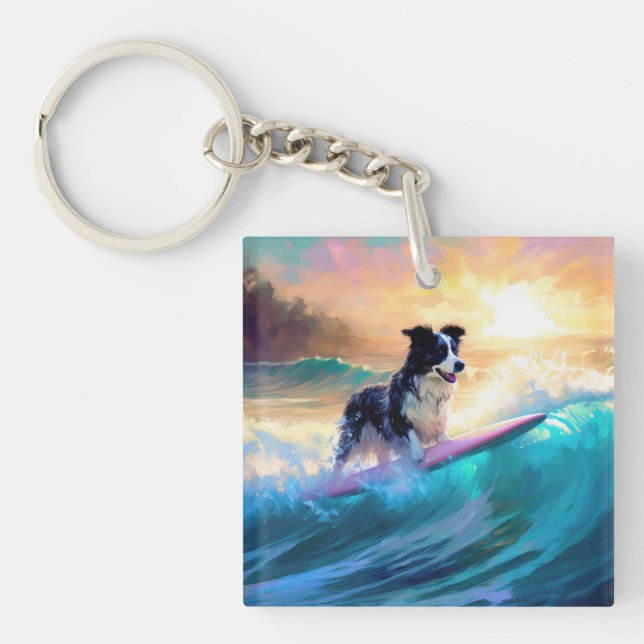 Border Collie Strand Surfing Målning (Framsidan)