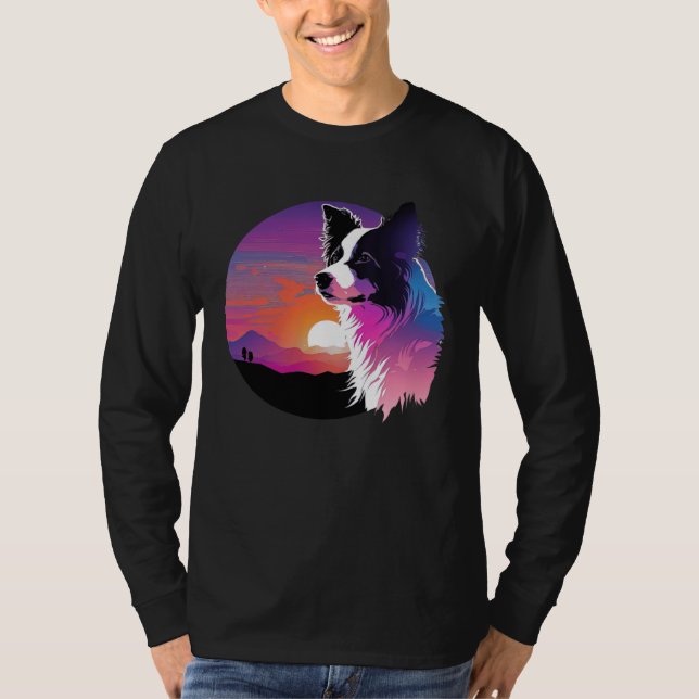 Border Collie Synthwave 80s Retrowave Aesthetic T Shirt (Framsida)