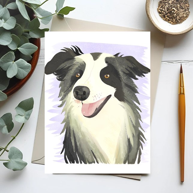 Border Collie | Vacker Hund Husdjur Akvarell Vykort (Skapare uppladdad)