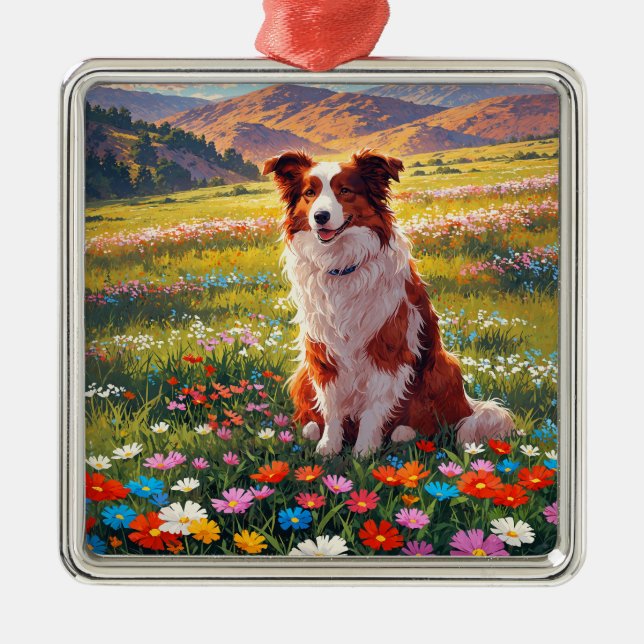Border Collie Vallhund Julgransprydnad Metall (Framsidan)