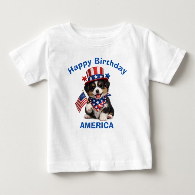 Border Collie Valp (2r) Patriotisk Barn T-Shirt (Framsida)