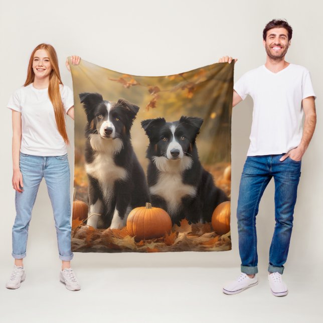 Border Collie Valp Höstglädje Pumpa Fleecefilt (På plats)