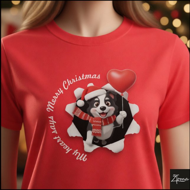 Border Collie Valp Jul Hjärtduk T Shirt (Skapare uppladdad)
