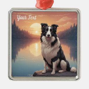 Border Collie vid sjö Julgransprydnad Metall