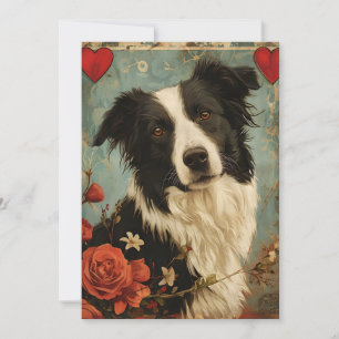 Border Collie Vintage Alla hjärtans dag Julkort