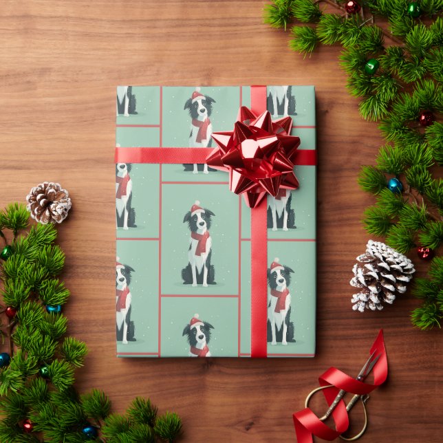 Border Collie Vintermönster Presentpapper (Julgåva)