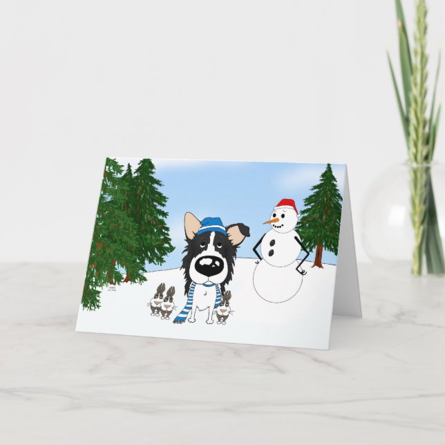 Border Collie Vinterscen Helgkort (Framsida)