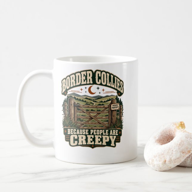 Border Collies För att människor är läskiga hundäl Kaffemugg (Med munk)